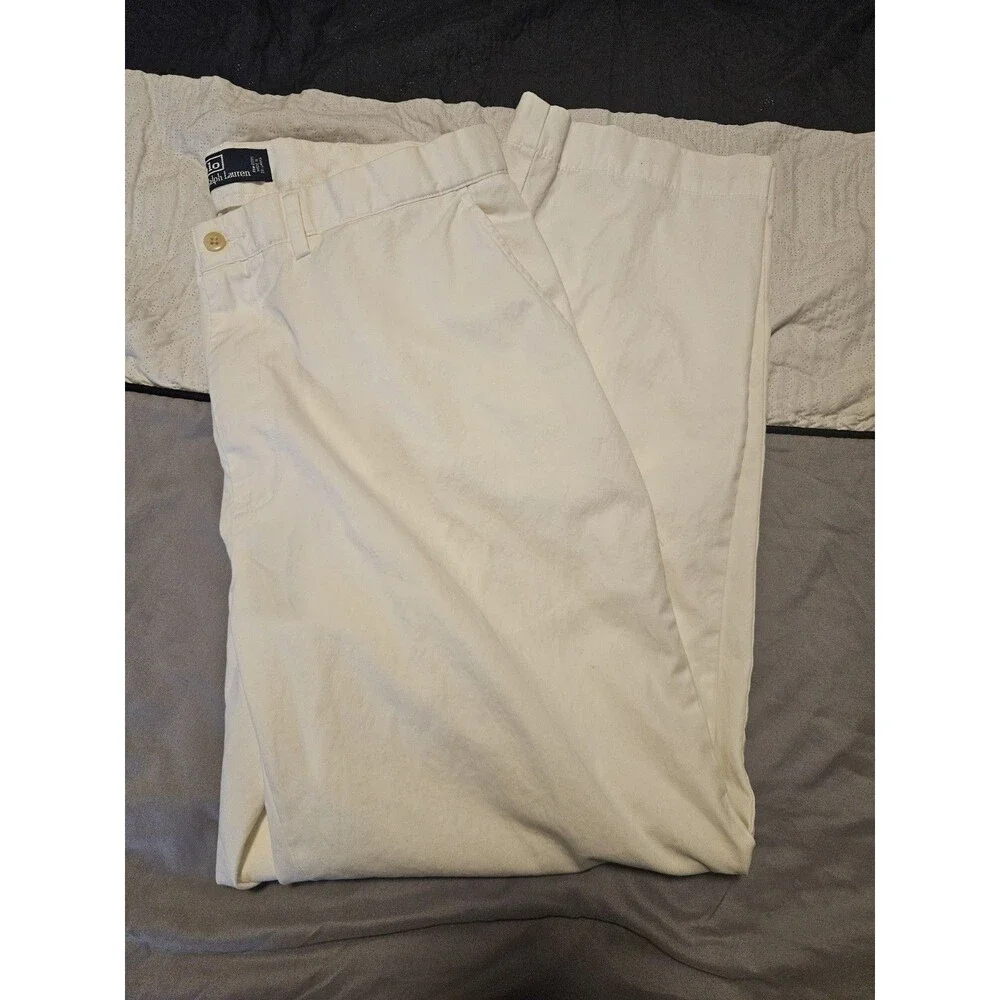 Polo Ralph Lauren Men's 35x30 Ivory White Cotton Pleaded Trousers